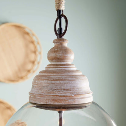 Oversized Glass Cloche Pendant Light with Wood Accent - Nuvé