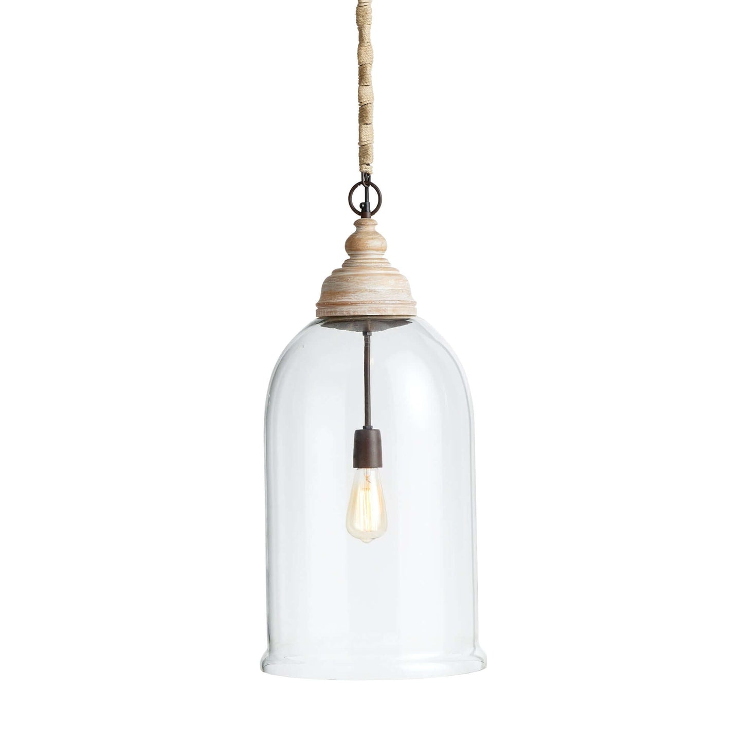 Oversized Glass Cloche Pendant Light with Wood Accent - Nuvé