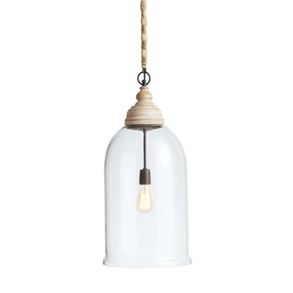 Oversized Glass Cloche Pendant Light with Wood Accent - Nuvé