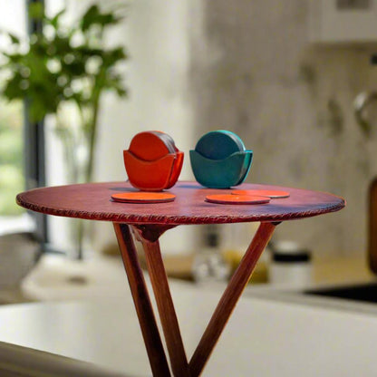 Cartas | Leather Picnic Table with Wooden Legs - Nuvé