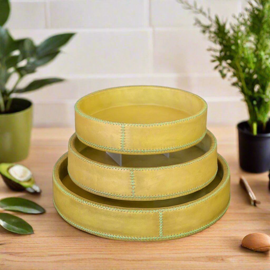 Porteño | Cedar Wood + Leather Round Tray Set - Nuvé