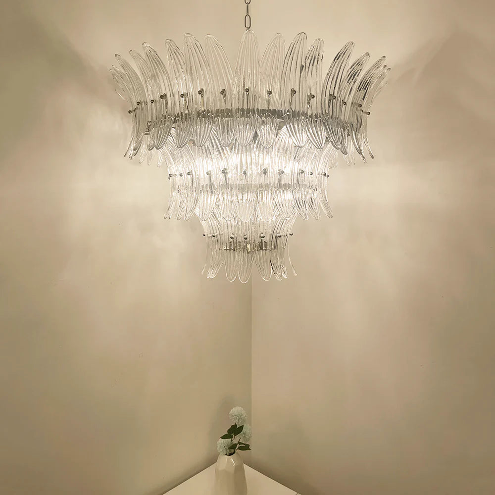 Palm Leaves Murano Transparent Glass Chandelier - Nuvé