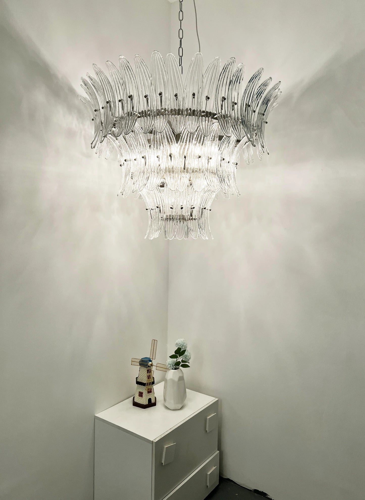Palm Leaves Murano Transparent Glass Chandelier - Nuvé
