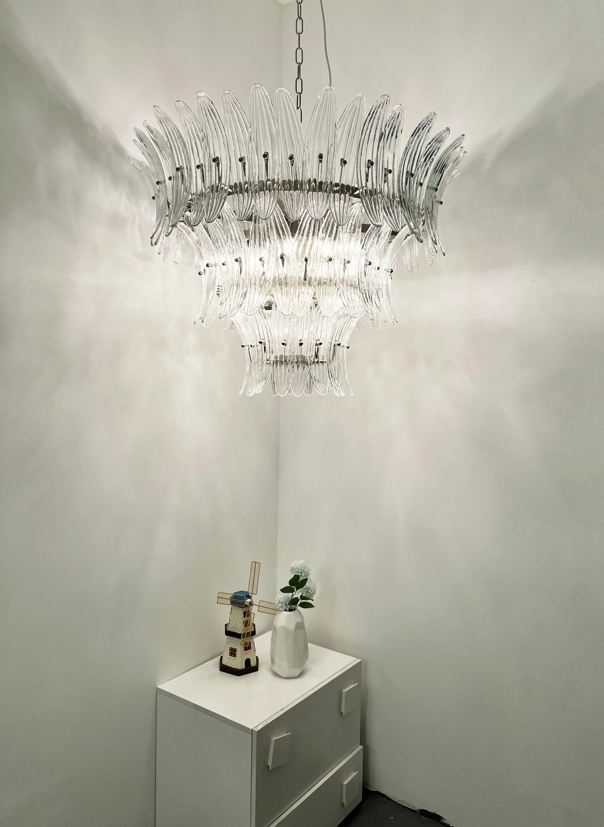 Palm Leaves Murano Transparent Glass Chandelier - Nuvé