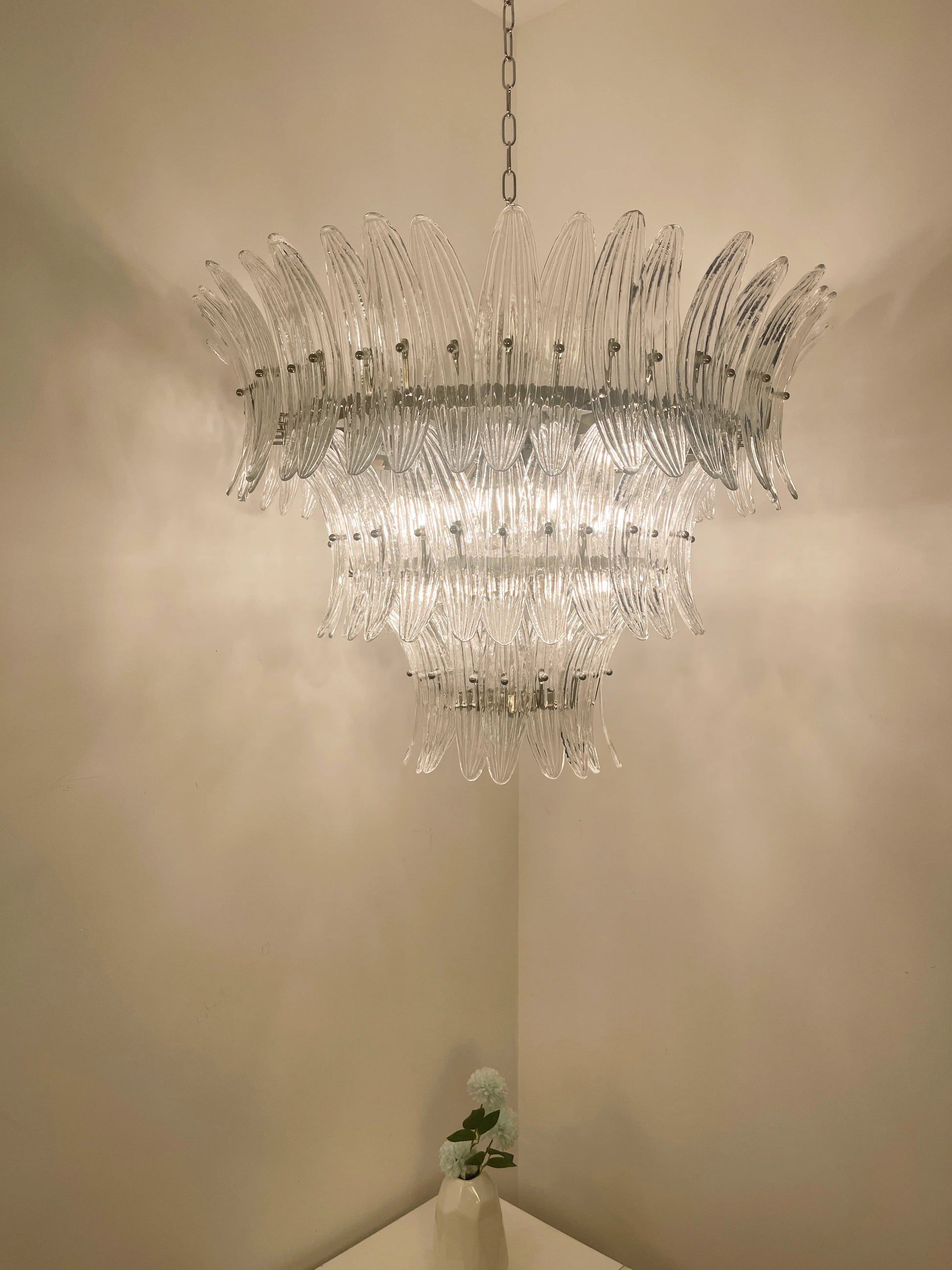 Palm Leaves Murano Transparent Glass Chandelier - Nuvé