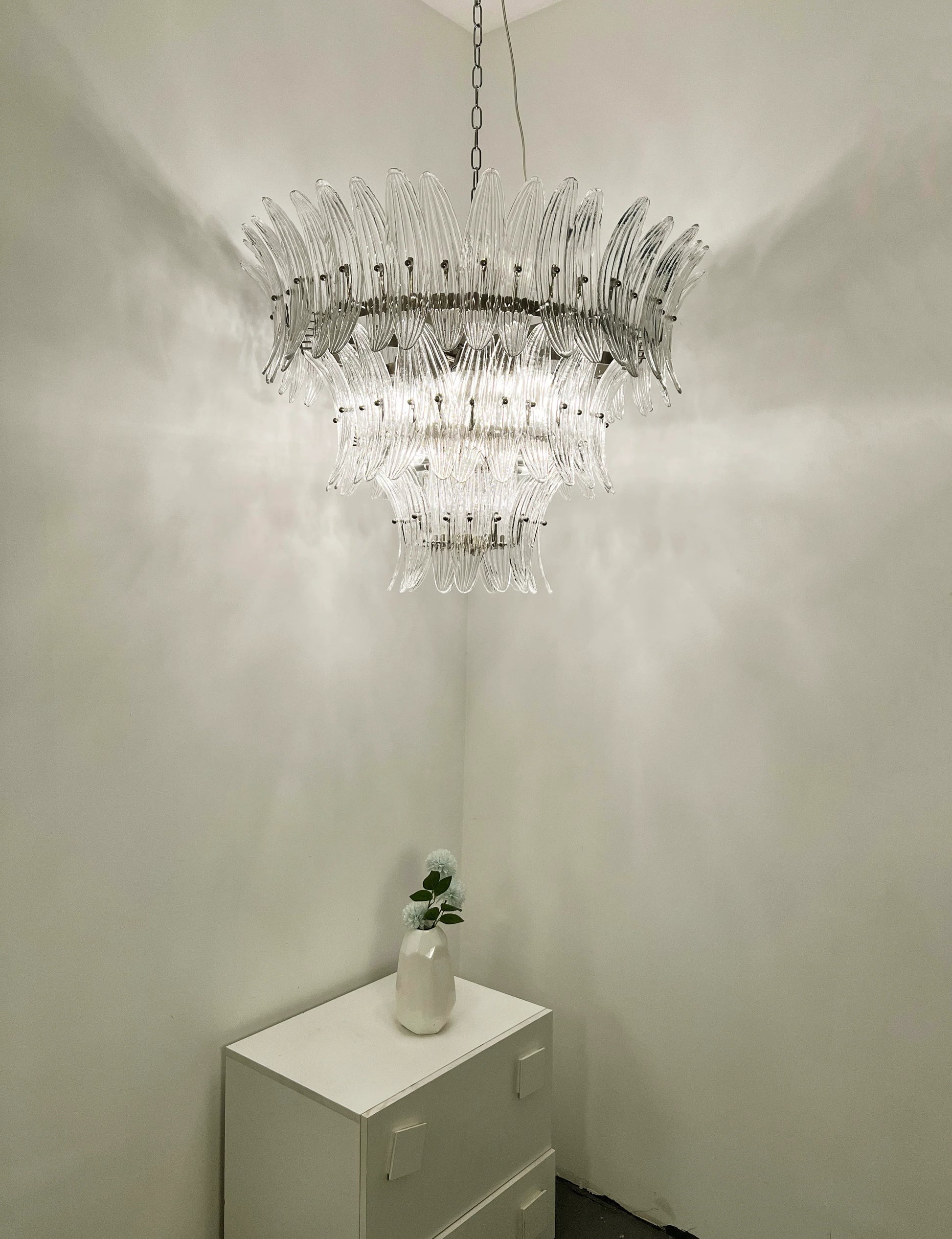 Palm Leaves Murano Transparent Glass Chandelier - Nuvé