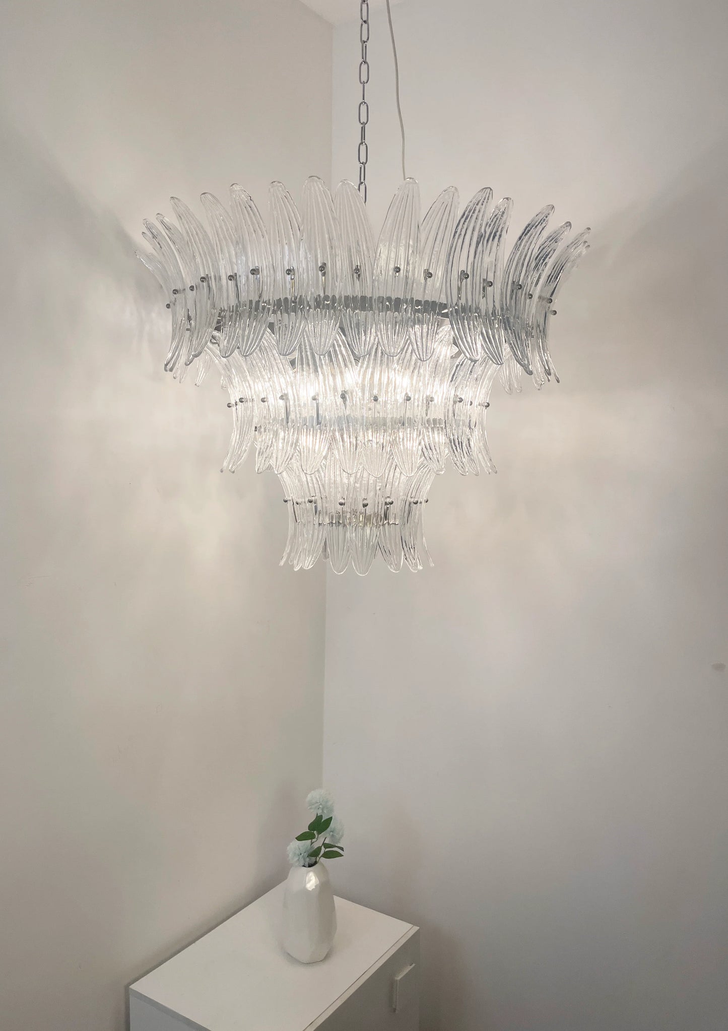 Palm Leaves Murano Transparent Glass Chandelier - Nuvé