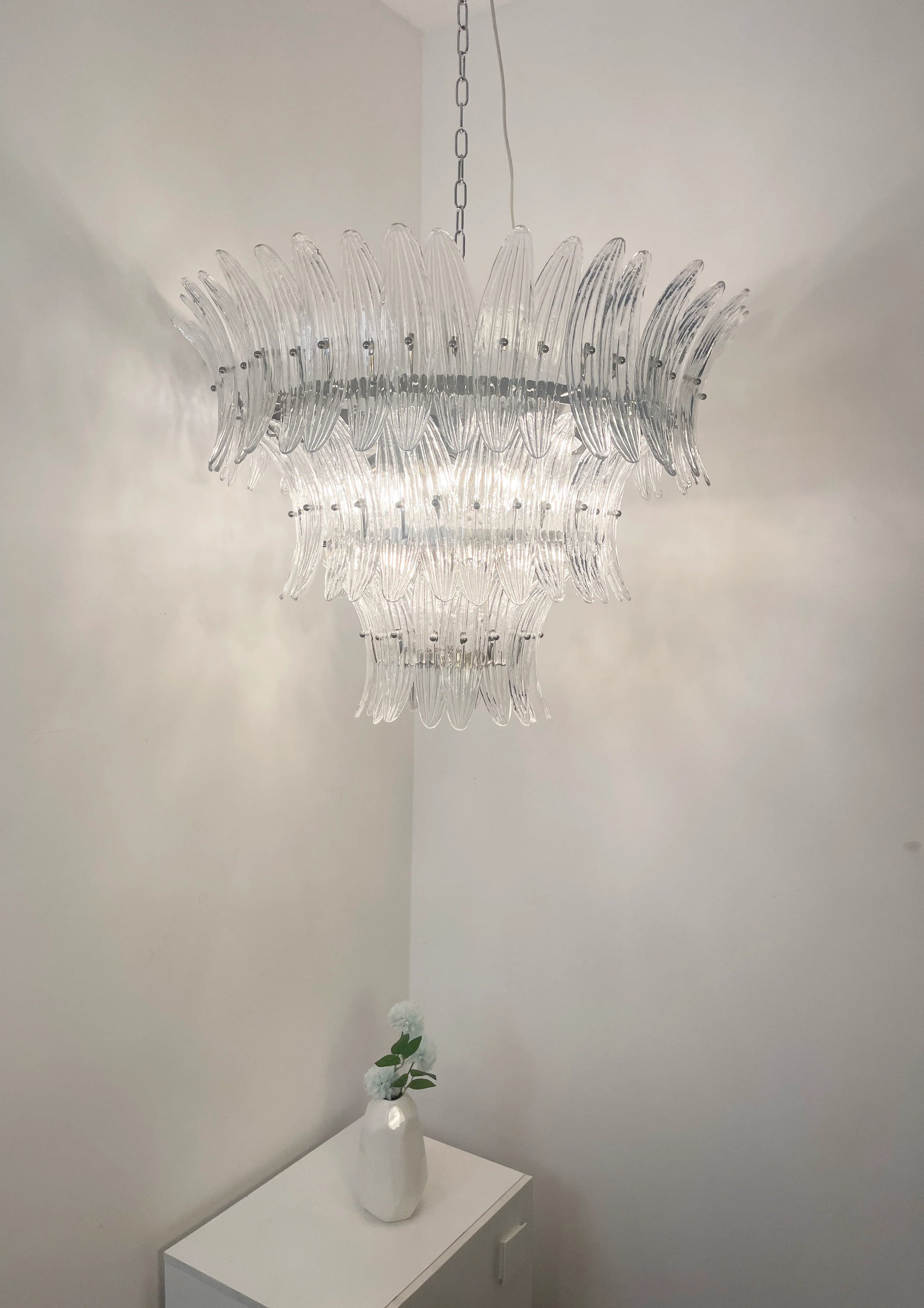 Palm Leaves Murano Transparent Glass Chandelier - Nuvé