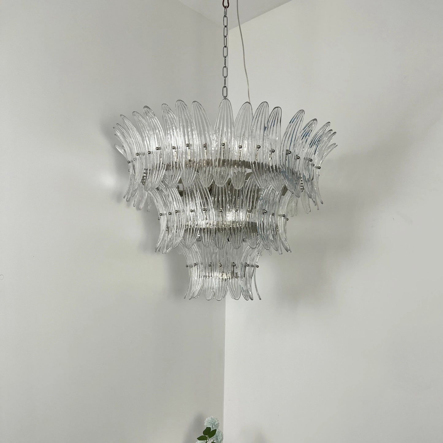 Palm Leaves Murano Transparent Glass Chandelier - Nuvé