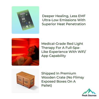 Peak Saunas Rainier 1-Person Full Spectrum Infrared Sauna with XL Medical-Grade Red Light Therapy & Smart WiFi App Control - Nuvé