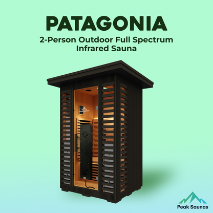 Peak Saunas Patagonia 2-Person Outdoor Full Spectrum Infrared Sauna with XL Medical-Grade Red Light Therapy and Smart WiFi App Control - Nuvé