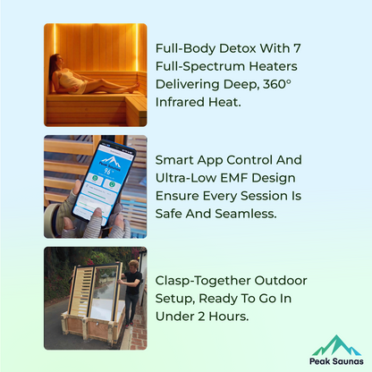 Peak Saunas Patagonia 2-Person Outdoor Full Spectrum Infrared Sauna with XL Medical-Grade Red Light Therapy and Smart WiFi App Control - Nuvé