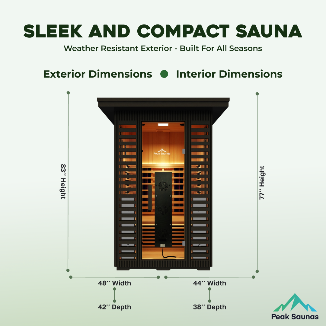 Peak Saunas Patagonia 2-Person Outdoor Full Spectrum Infrared Sauna with XL Medical-Grade Red Light Therapy and Smart WiFi App Control - Nuvé