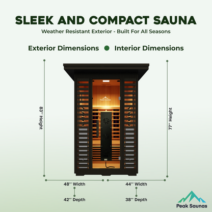 Peak Saunas Patagonia 2-Person Outdoor Full Spectrum Infrared Sauna with XL Medical-Grade Red Light Therapy and Smart WiFi App Control - Nuvé