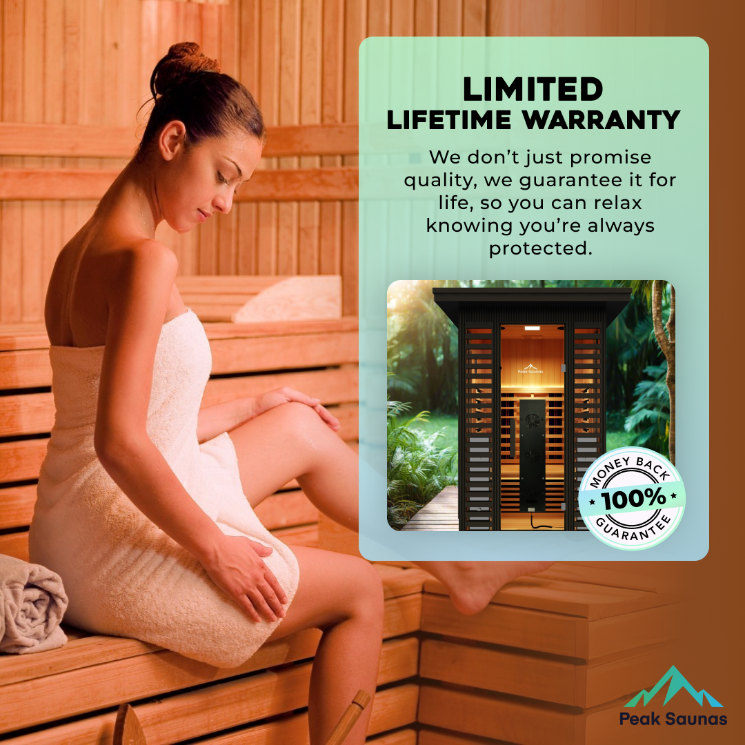 Peak Saunas Patagonia 2-Person Outdoor Full Spectrum Infrared Sauna with XL Medical-Grade Red Light Therapy and Smart WiFi App Control - Nuvé