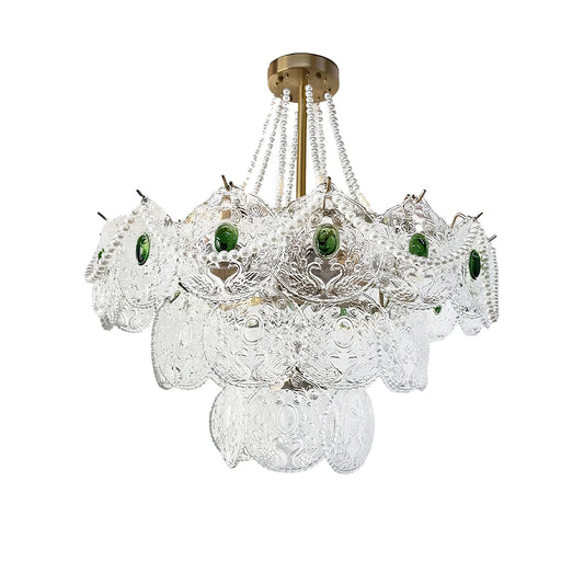 Vintage Iron Art Emerald Glass Ceiling Chandeliers - Nuvé