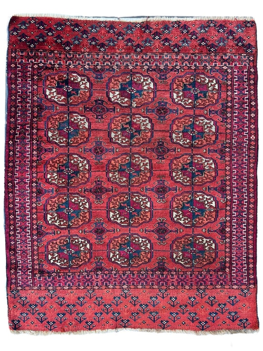 Antique Tekke Rug 3x4 | Red, Burgundy & Navy | Wool