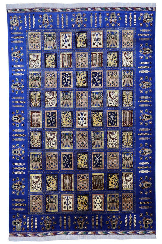Hand-Knotted Bakhtiari Afghan Wool Area Rug – 6'7" x 9'9" | Blue, Durable, Timeless Design - Nuvé