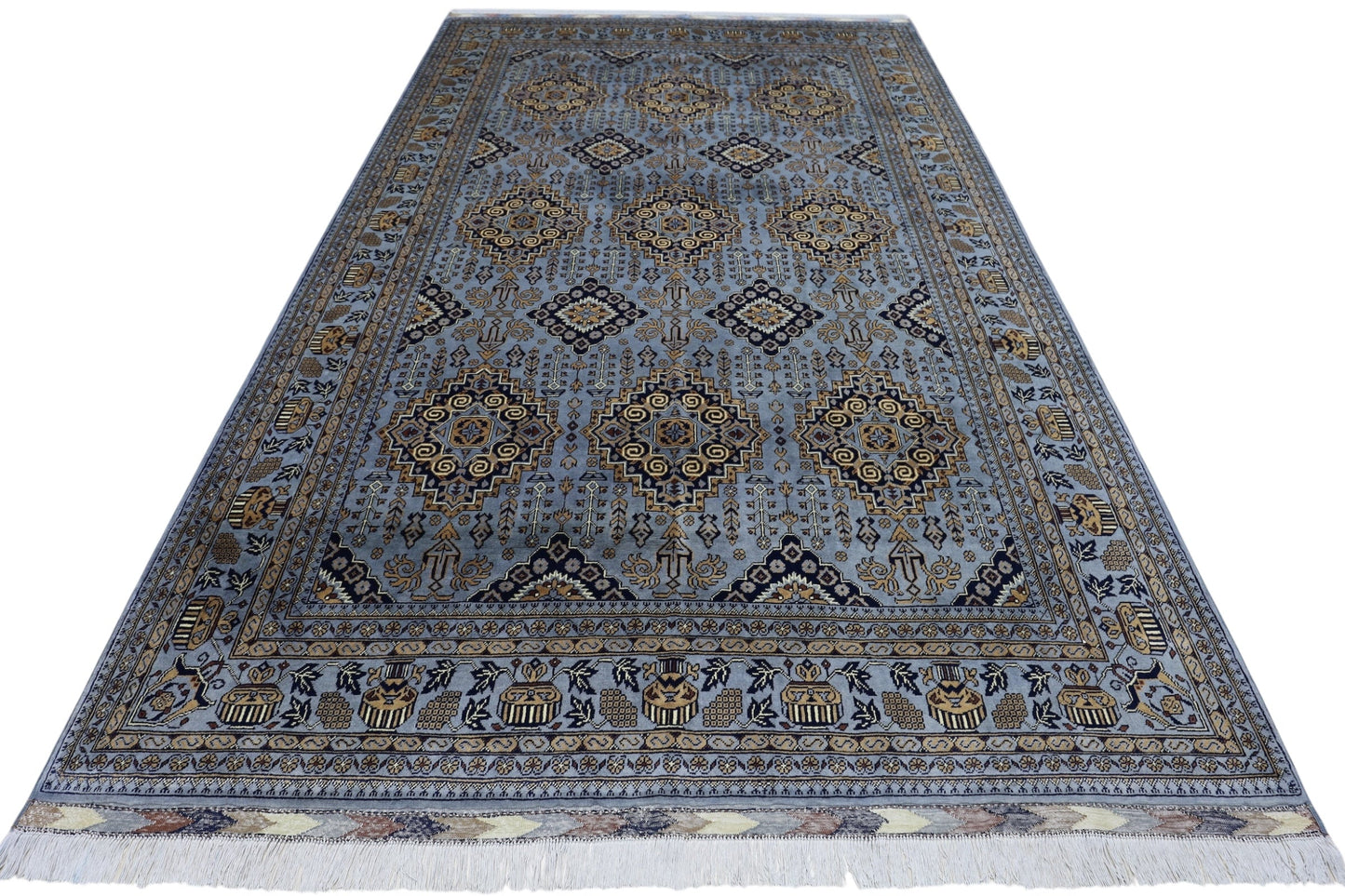 Hand-Knotted Zerkhaki Afghan Wool Area Rug – 6'11" x 10'3" | Elegant Grey-Toned Design - Nuvé