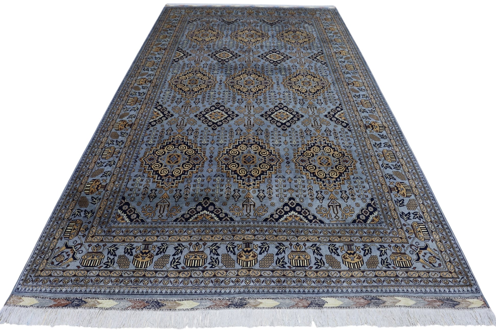 Hand-Knotted Zerkhaki Afghan Wool Area Rug – 6'11" x 10'3" | Elegant Grey-Toned Design - Nuvé
