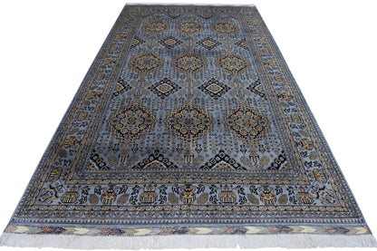 Hand-Knotted Zerkhaki Afghan Wool Area Rug – 6'11" x 10'3" | Elegant Grey-Toned Design - Nuvé
