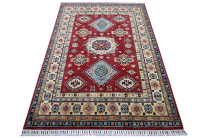 Hand-Knotted Afghani Kazak Wool Rug – 4’10″  x  6’6″ - Nuvé