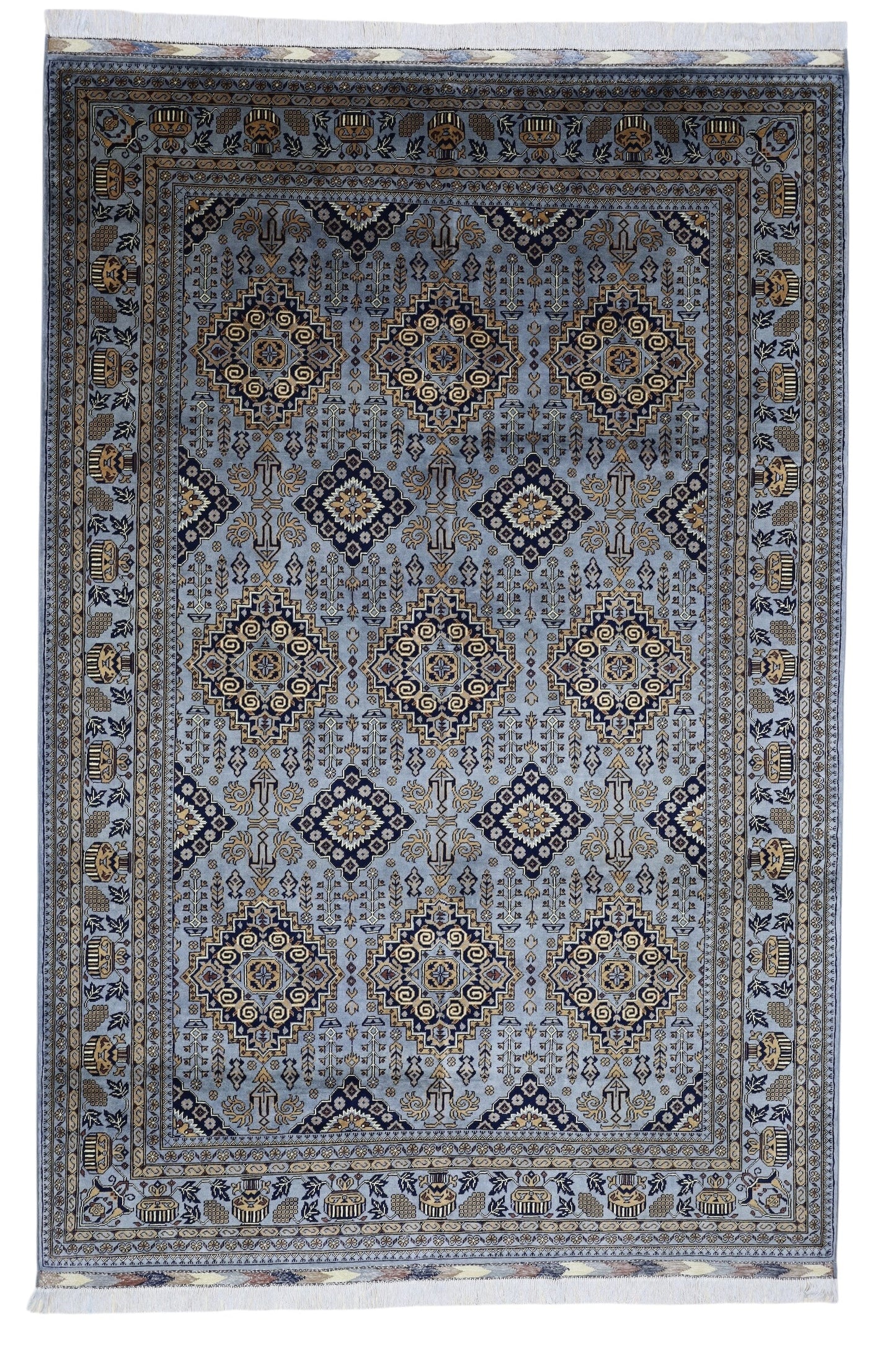Hand-Knotted Zerkhaki Afghan Wool Area Rug – 6'11" x 10'3" | Elegant Grey-Toned Design - Nuvé