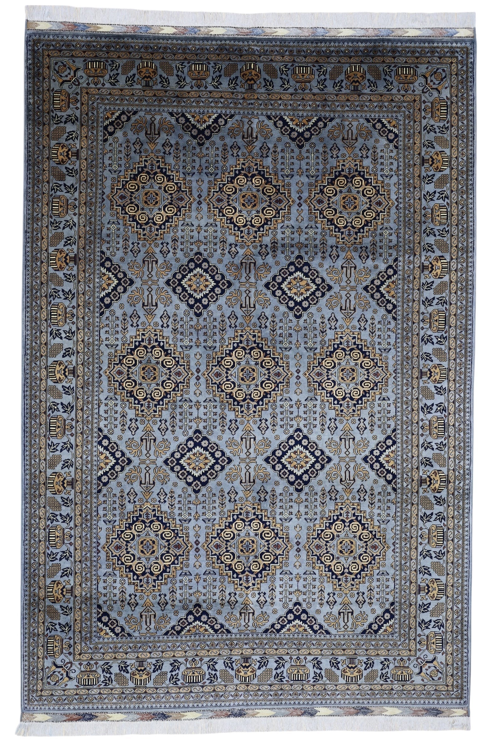 Hand-Knotted Zerkhaki Afghan Wool Area Rug – 6'11" x 10'3" | Elegant Grey-Toned Design - Nuvé