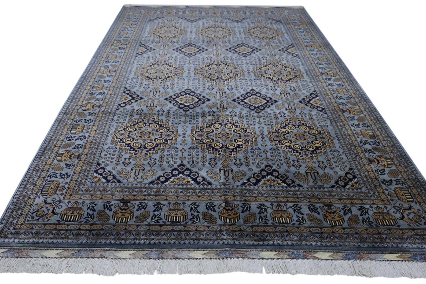 Hand-Knotted Zerkhaki Afghan Wool Area Rug – 6'11" x 10'3" | Elegant Grey-Toned Design - Nuvé