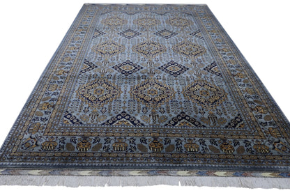 Hand-Knotted Zerkhaki Afghan Wool Area Rug – 6'11" x 10'3" | Elegant Grey-Toned Design - Nuvé