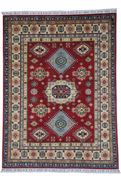 Hand-Knotted Afghani Kazak Wool Rug – 4’10″  x  6’6″ - Nuvé