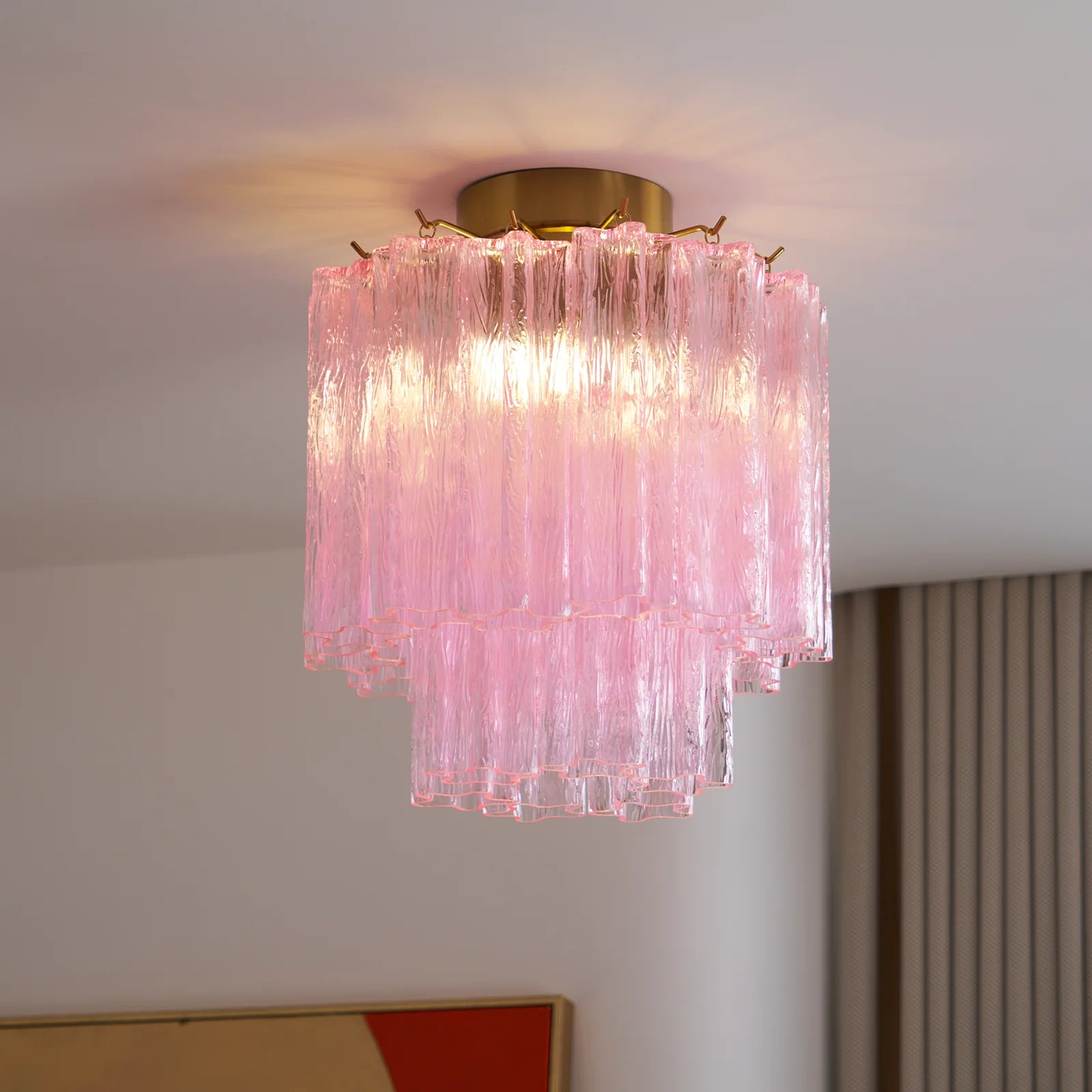 Pink Glass Tubes Murano Ceiling Lamp - Nuvé