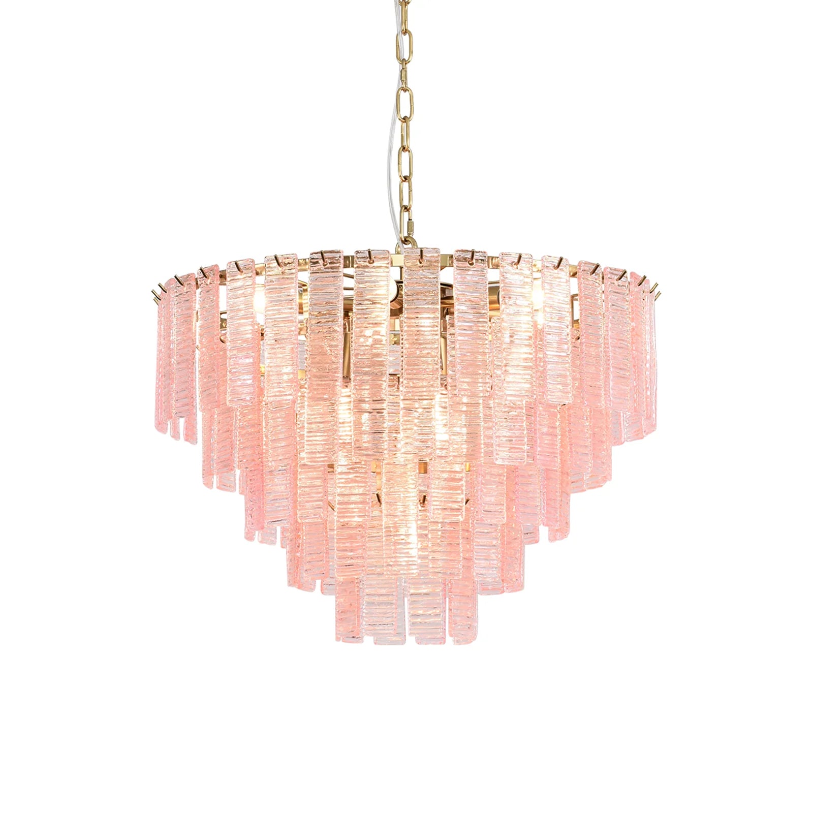 Pink Ridged Glass Rectangle Chandelier - Nuvé