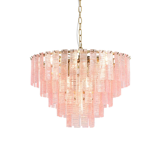 Pink Ridged Glass Rectangle Chandelier - Nuvé