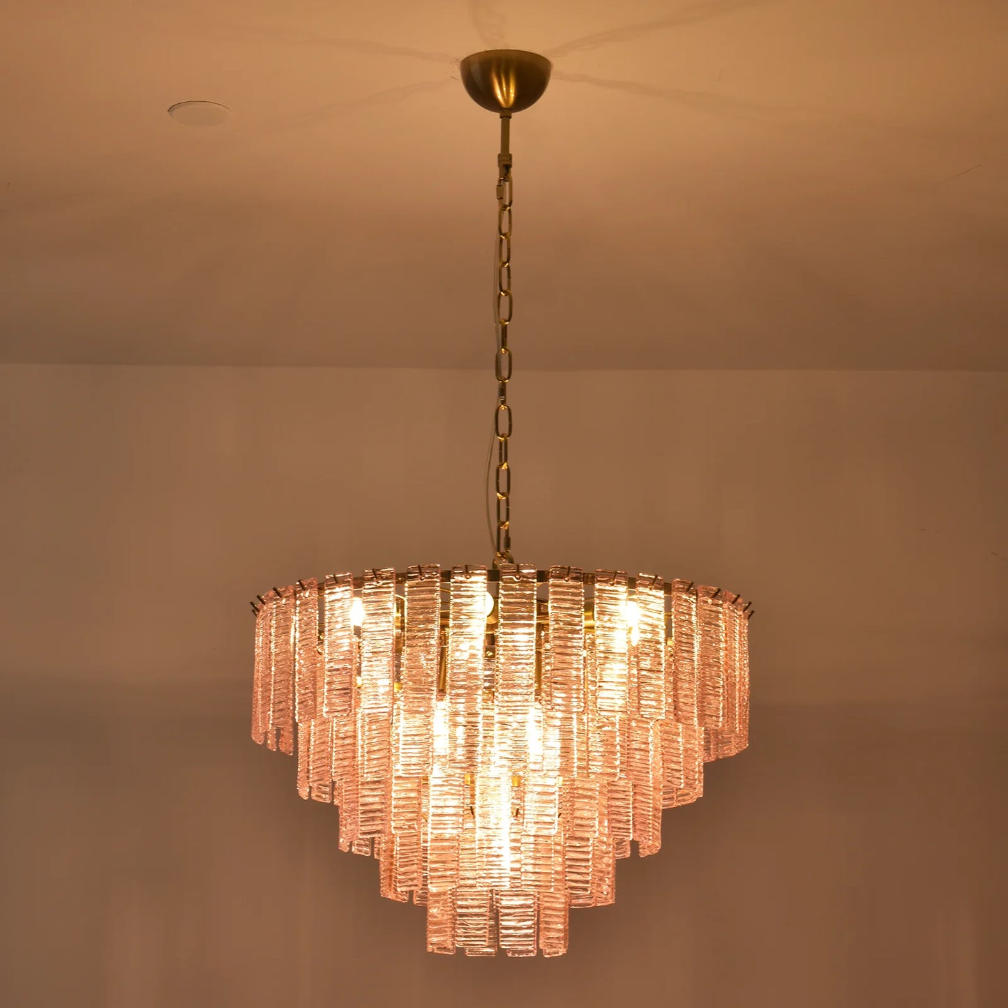 Pink Ridged Glass Rectangle Chandelier - Nuvé