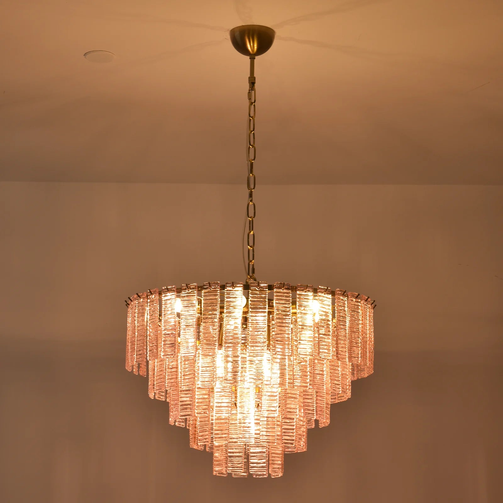 Pink Ridged Glass Rectangle Chandelier - Nuvé