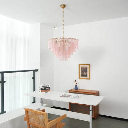 Pink Ridged Glass Rectangle Chandelier - Nuvé