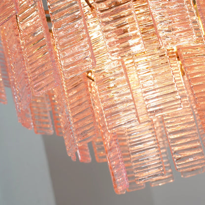 Pink Ridged Glass Rectangle Chandelier - Nuvé