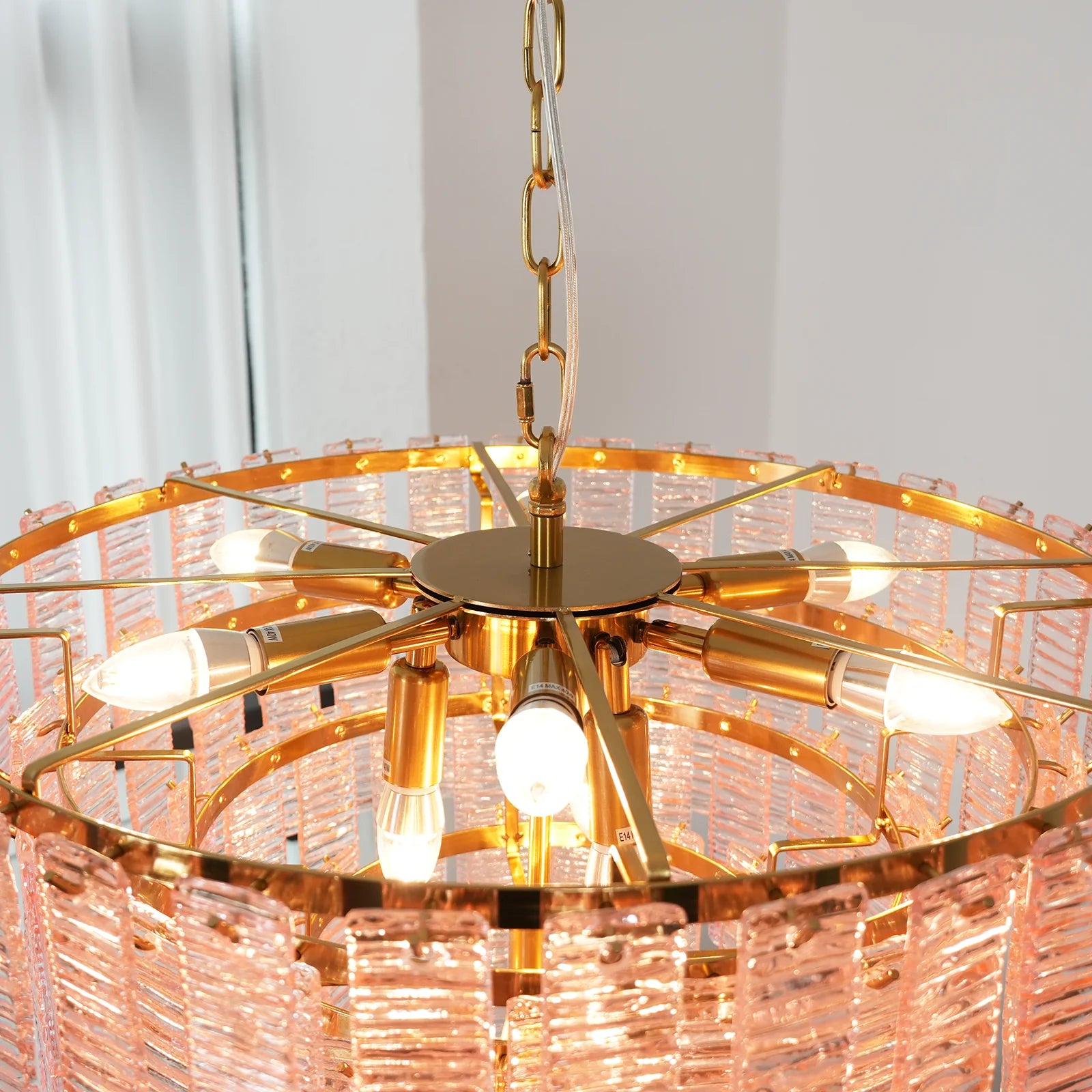 Pink Ridged Glass Rectangle Chandelier - Nuvé