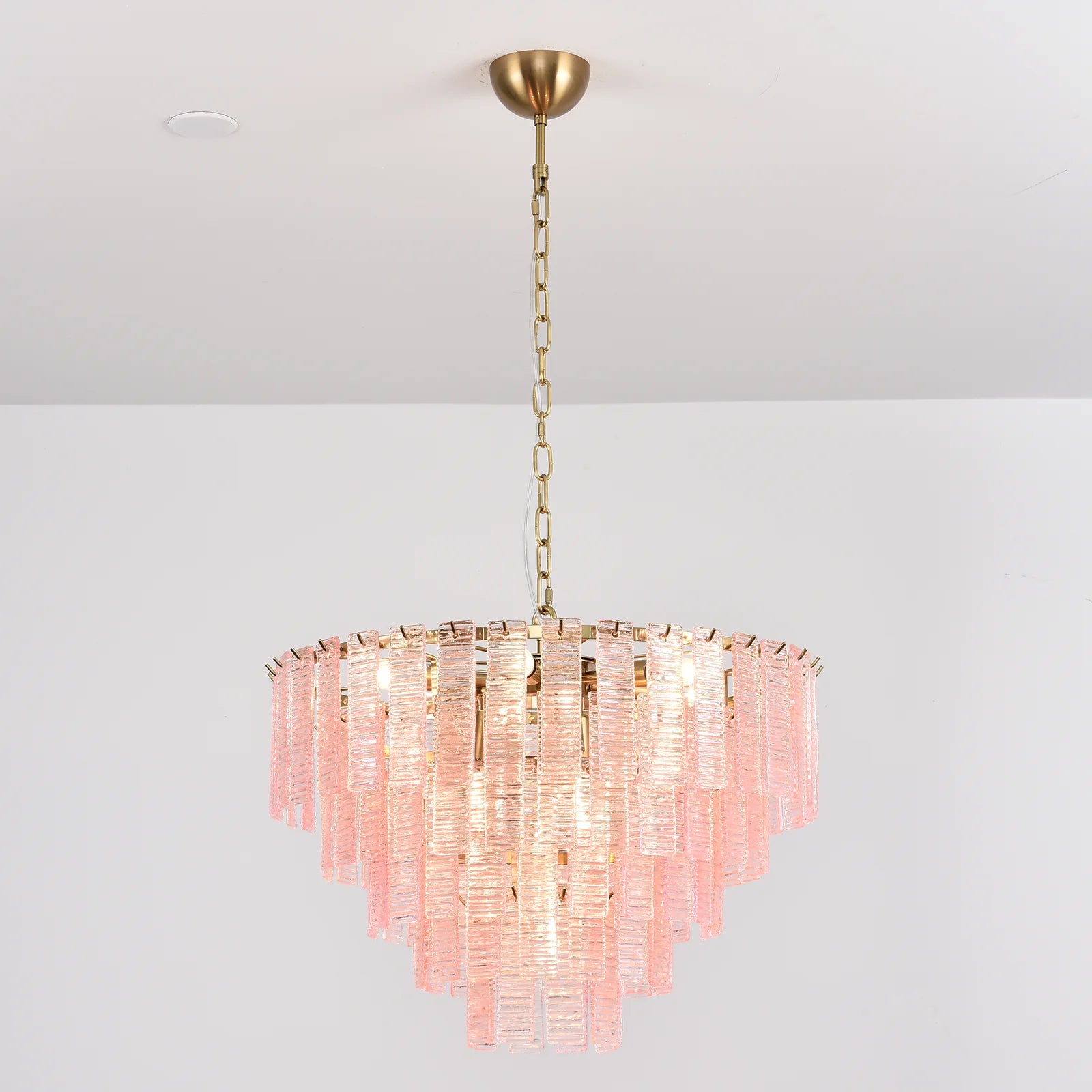 Pink Ridged Glass Rectangle Chandelier - Nuvé