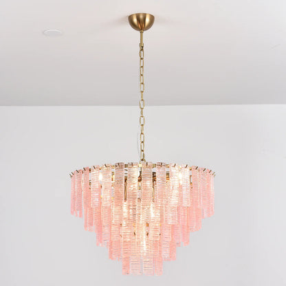 Pink Ridged Glass Rectangle Chandelier - Nuvé