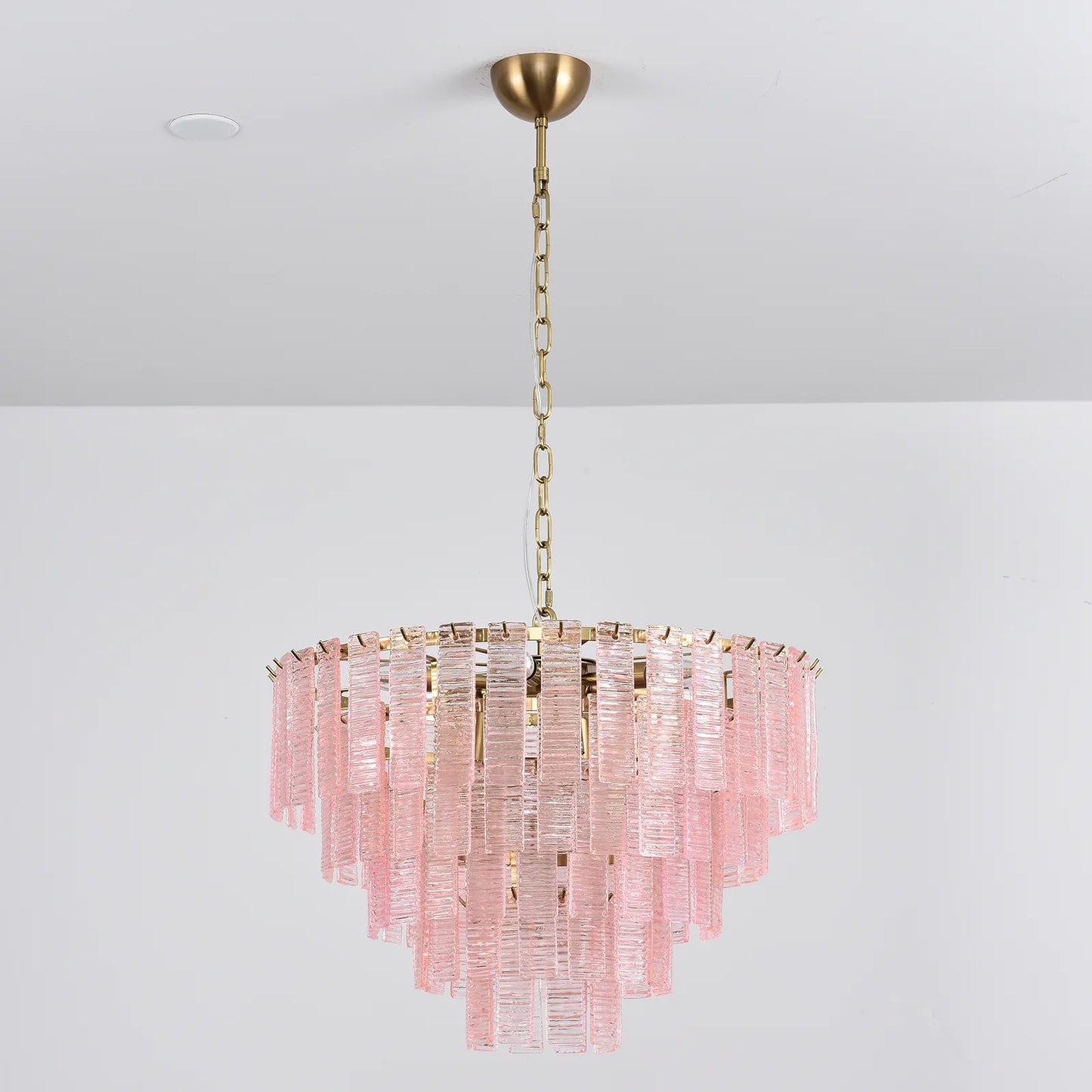 Pink Ridged Glass Rectangle Chandelier - Nuvé