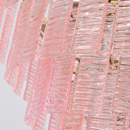 Pink Ridged Glass Rectangle Chandelier - Nuvé