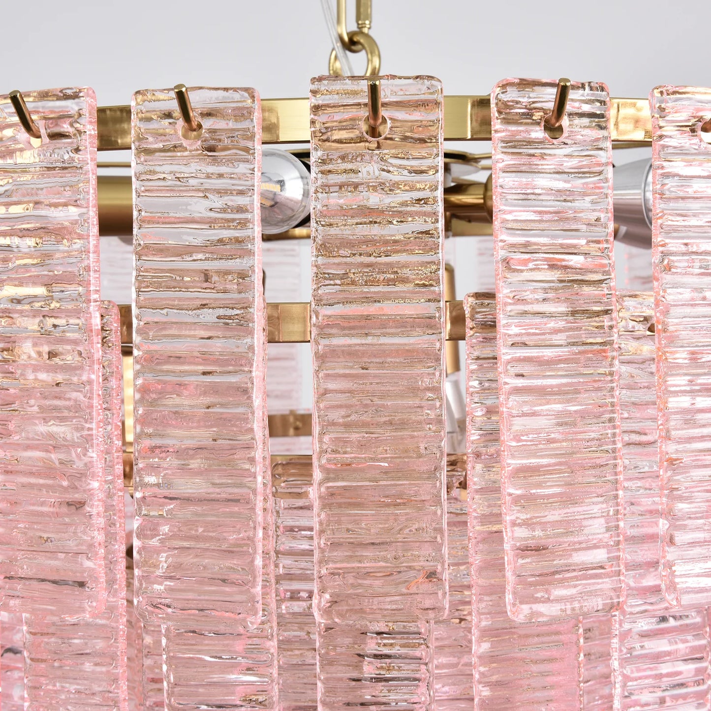 Pink Ridged Glass Rectangle Chandelier - Nuvé