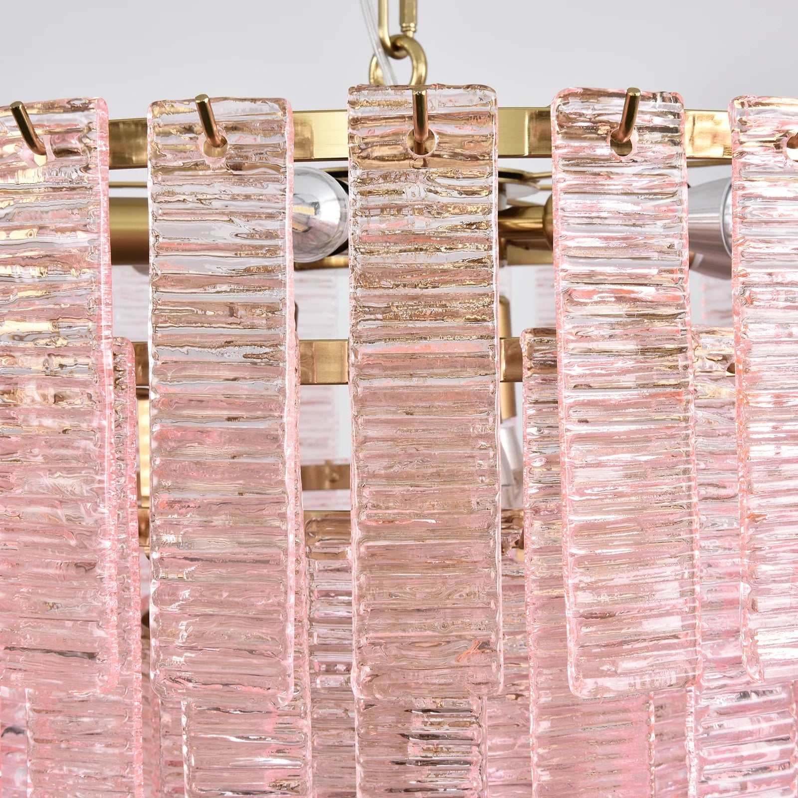 Pink Ridged Glass Rectangle Chandelier - Nuvé