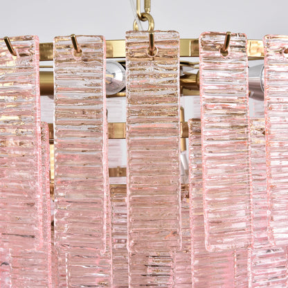 Pink Ridged Glass Rectangle Chandelier - Nuvé