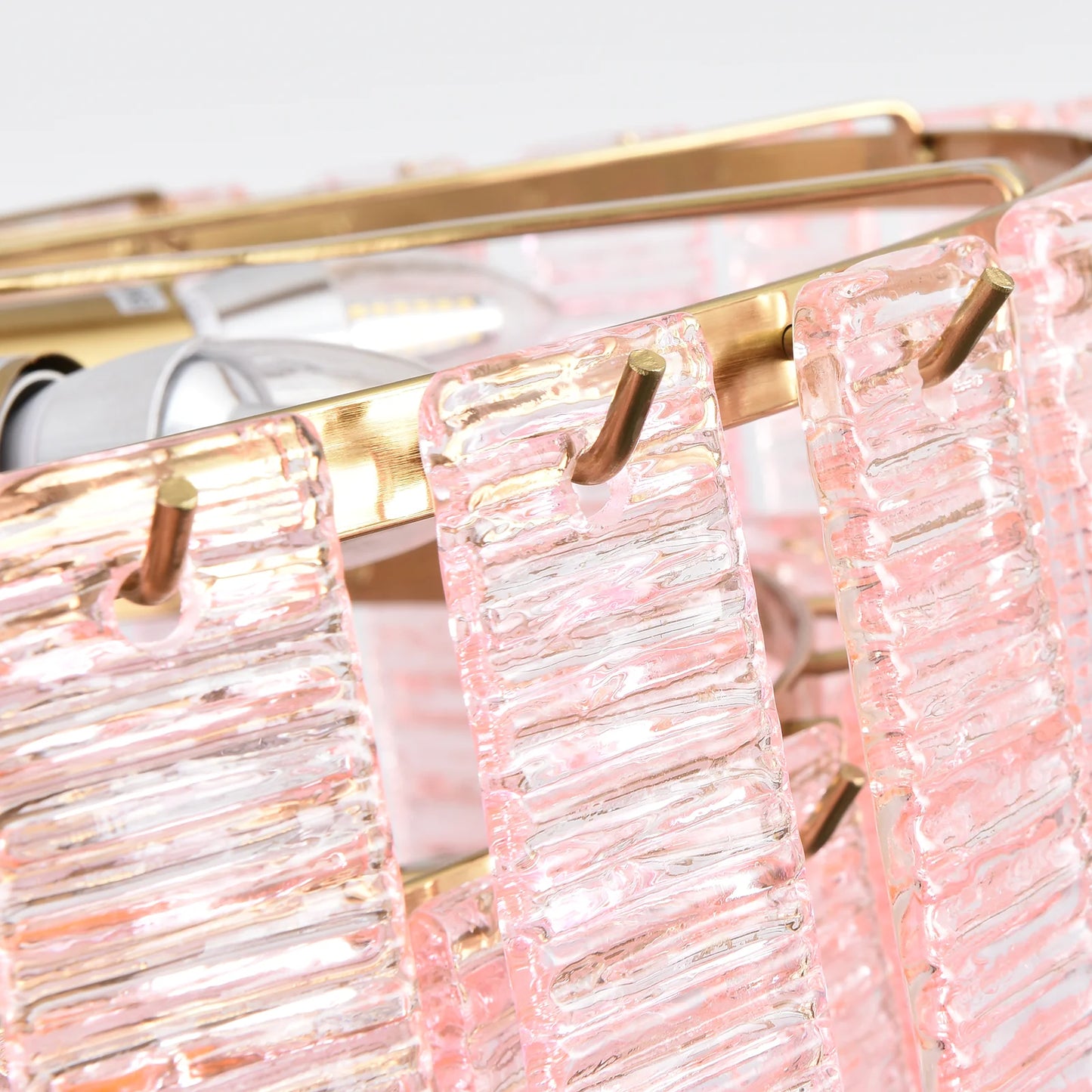 Pink Ridged Glass Rectangle Chandelier - Nuvé