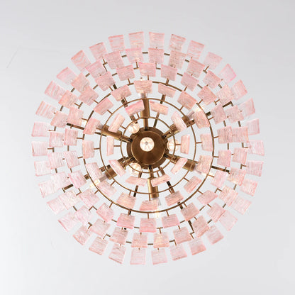 Pink Ridged Glass Rectangle Chandelier - Nuvé