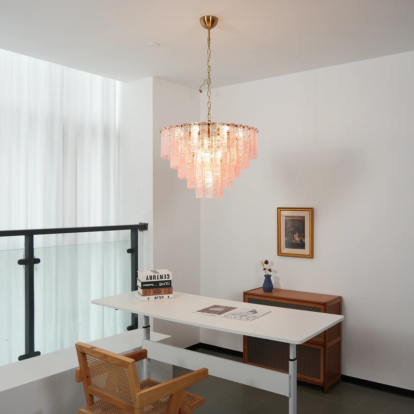 Pink Ridged Glass Rectangle Chandelier - Nuvé