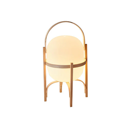 Portable Wood Lantern Glass Table Lamp